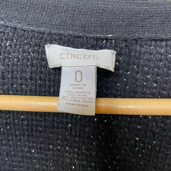 Chico’s Black and Silver Wool Blend Open Front Cardigan Metallic - Picture 4 of 4